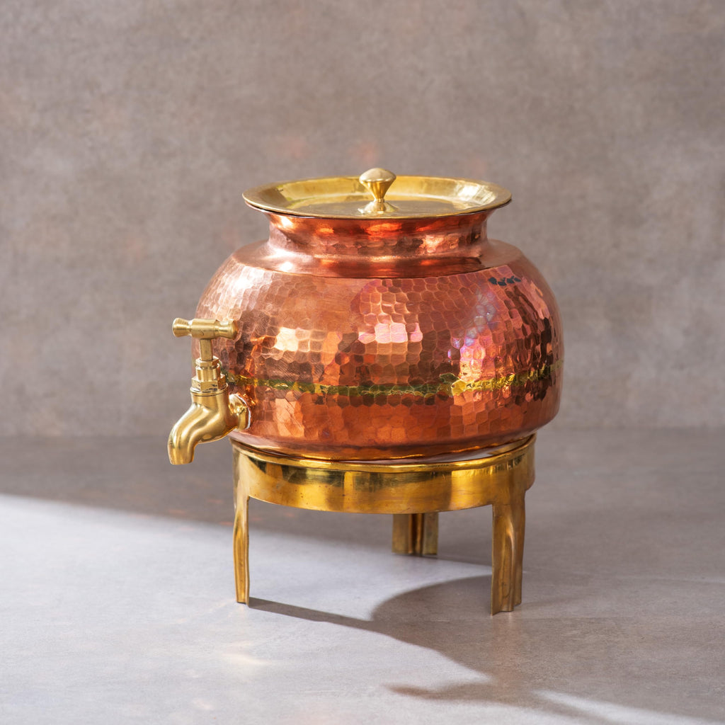 Auraz™  Pure Copper Water Dispenser (Matka) | Leak Proof Water Container Pot with Tap for Ayurvedic Health Benefits (3L)